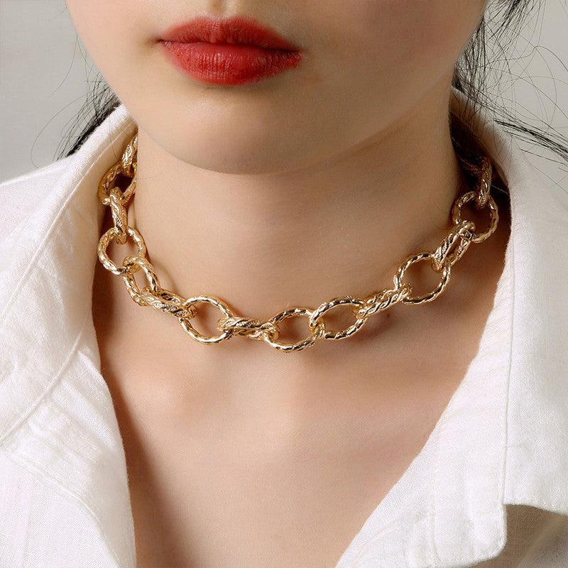 Gold Plated Large Chain Contemporary Necklace For Women