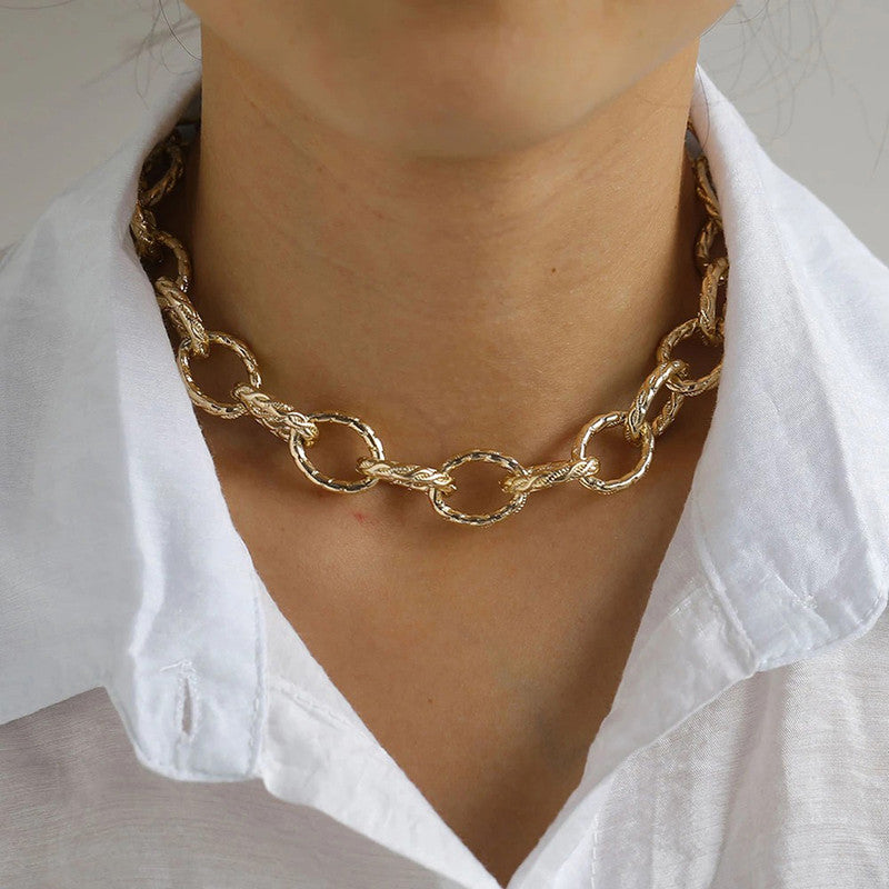 Gold Plated Large Chain Contemporary Necklace For Women