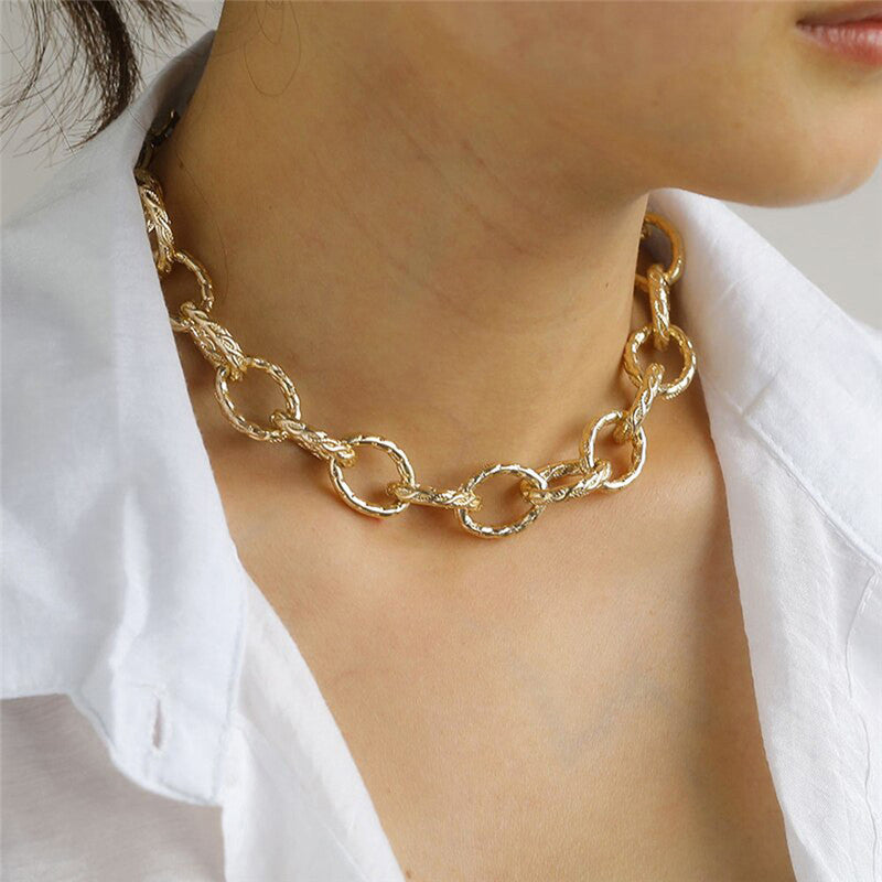 Gold Plated Large Chain Contemporary Necklace For Women