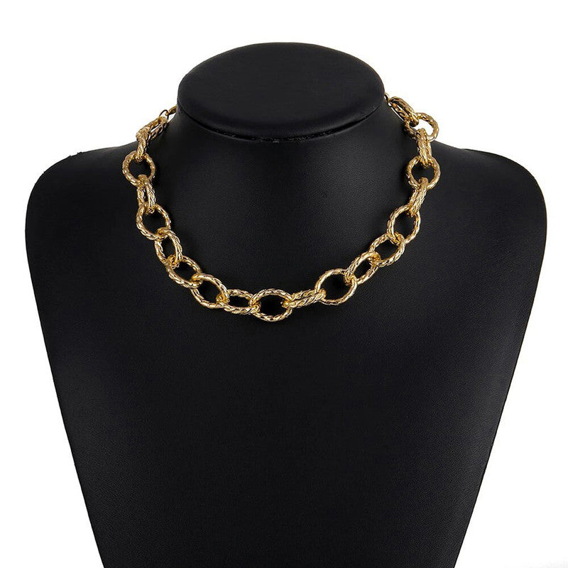 Gold Plated Large Chain Contemporary Necklace For Women