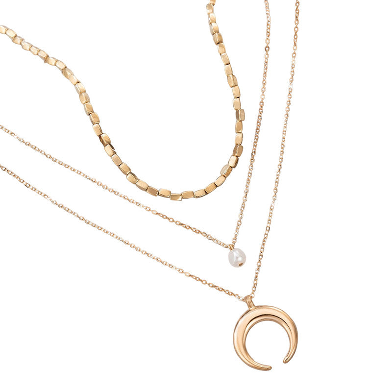 White Gold Plated Gold-Toned Multi-Layered Necklace For Women