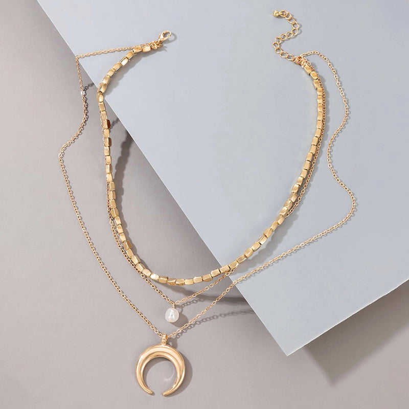 White Gold Plated Gold-Toned Multi-Layered Necklace For Women