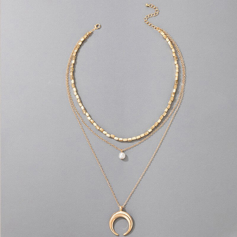 White Gold Plated Gold-Toned Multi-Layered Necklace For Women