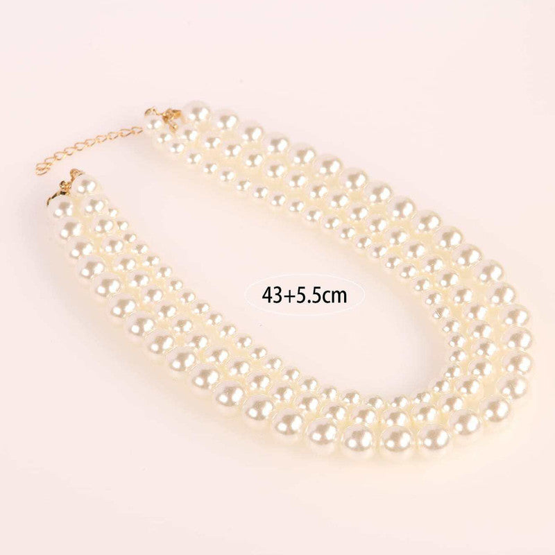 White Gold Plated Pearl Studded Multi-Strand Layered Necklace For Women