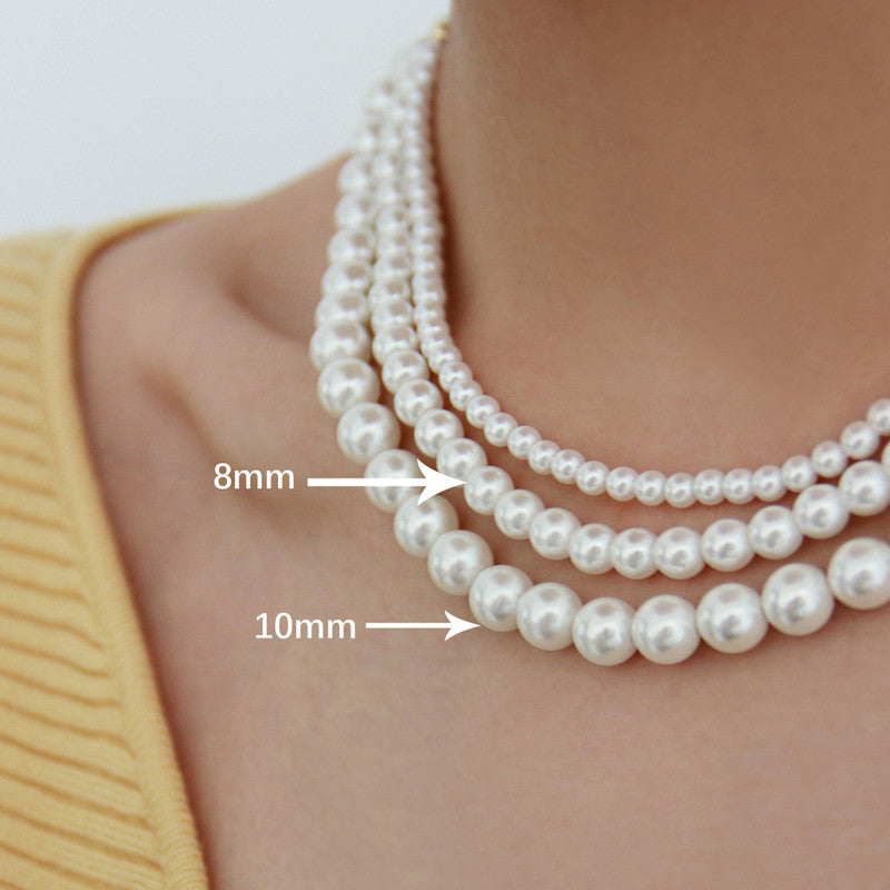 White Gold Plated Pearl Studded Multi-Strand Layered Necklace For Women