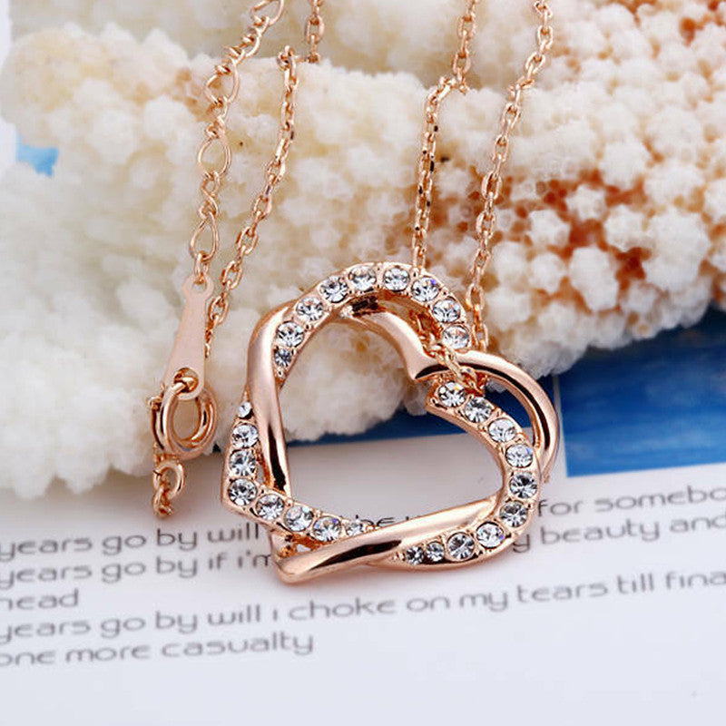 Rose Gold Plated Heart Themed AD studded Pendant