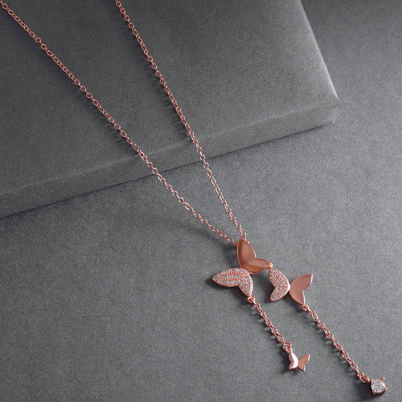 Rose Gold Plated Butterfly Themed AD studded Pendant