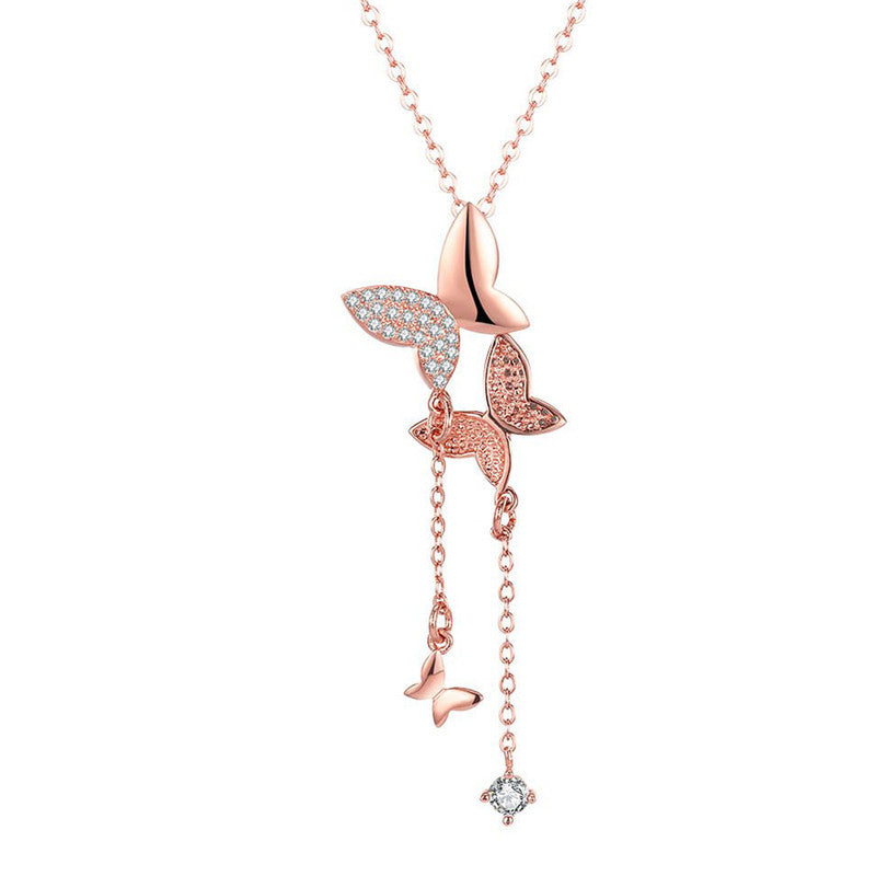 Rose Gold Plated Butterfly Themed AD studded Pendant