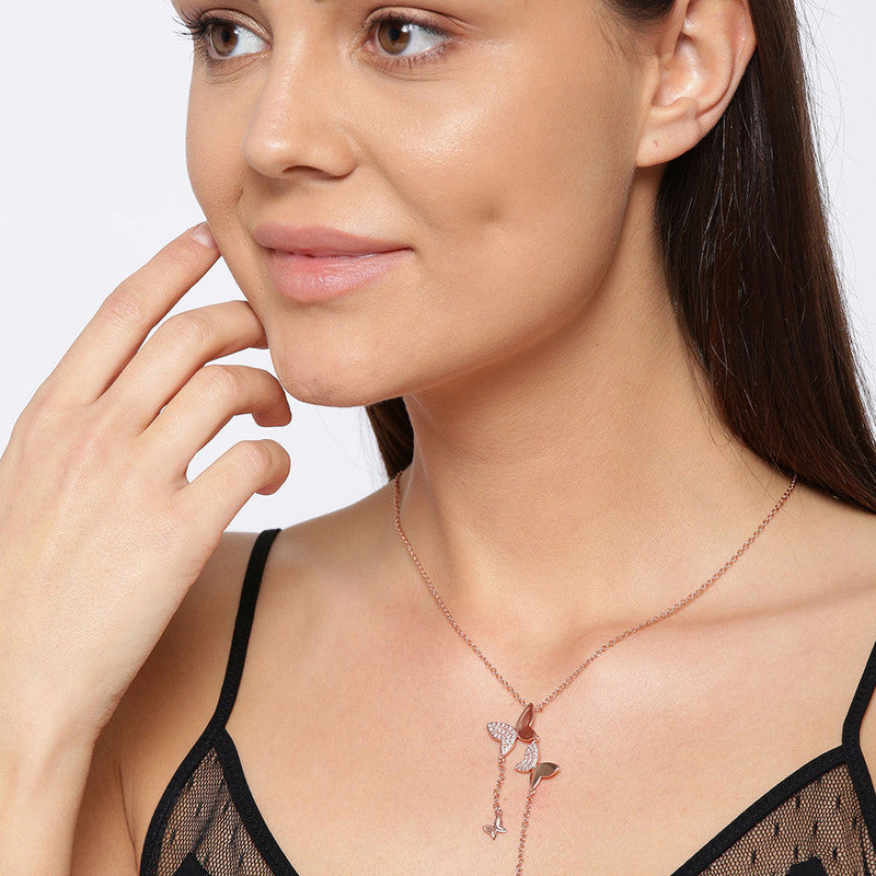 Rose Gold Plated Butterfly Themed AD studded Pendant