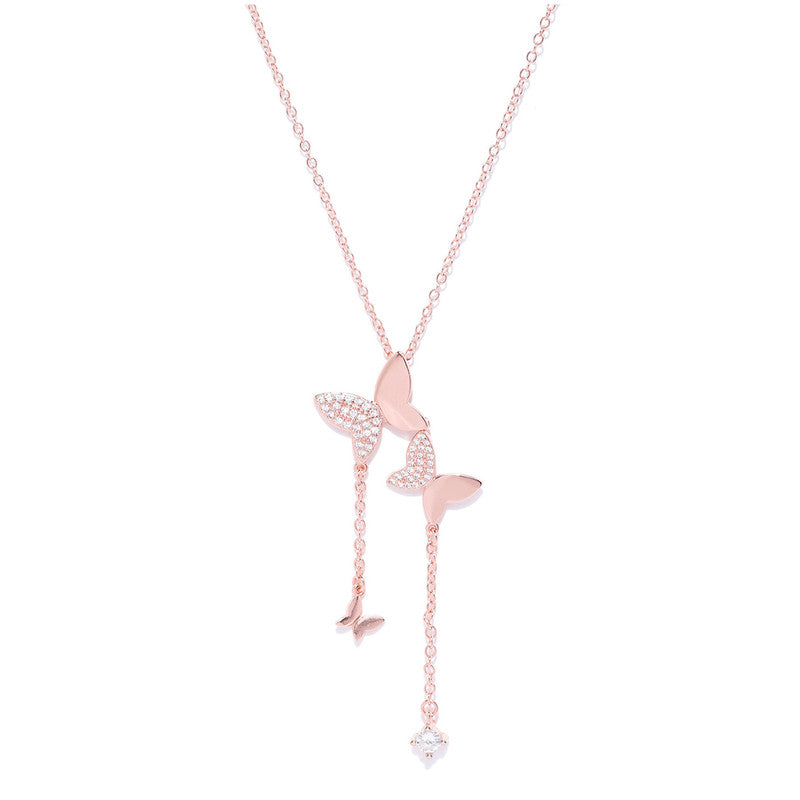 Rose Gold Plated Butterfly Themed AD studded Pendant