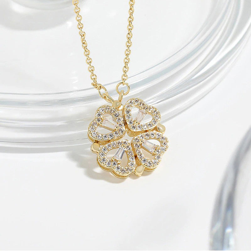 Gold Plated Clover Design AD Openable Magnetic Pendant