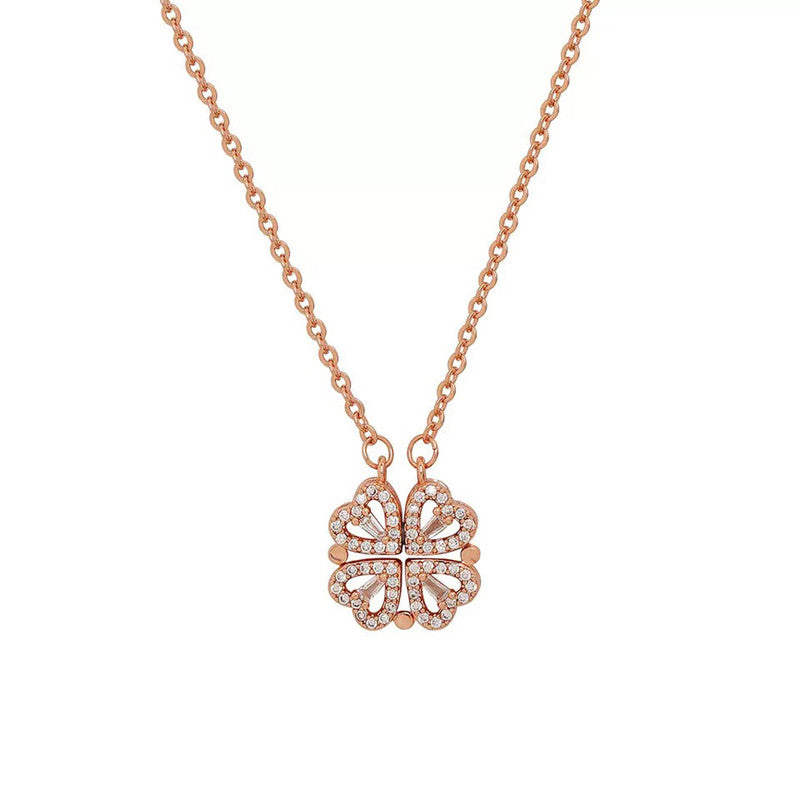 Rose Gold Plated Clover Design AD Openable Magnetic Pendant