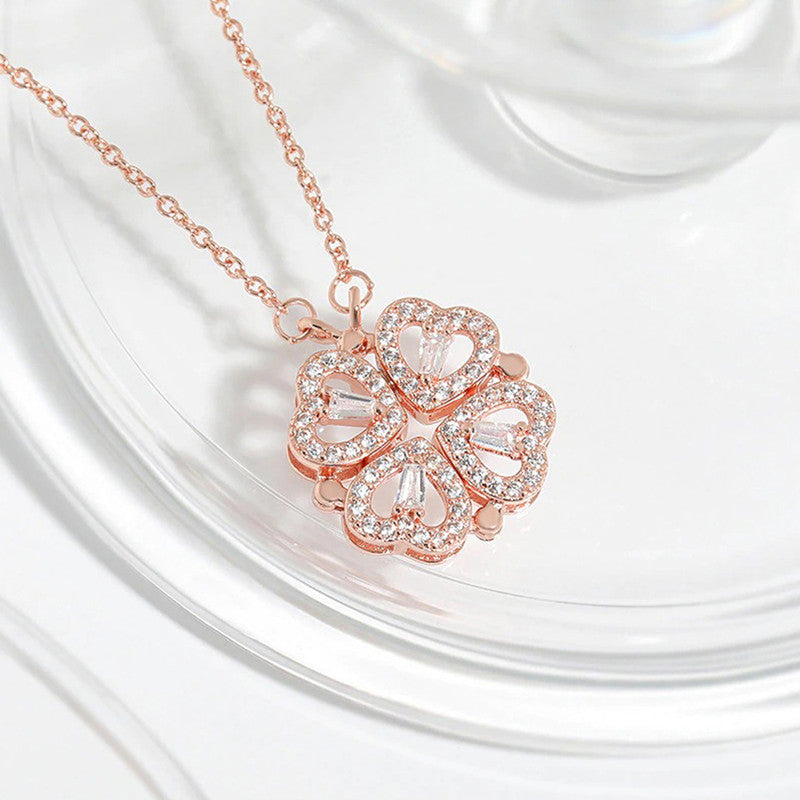 Rose Gold Plated Clover Design AD Openable Magnetic Pendant