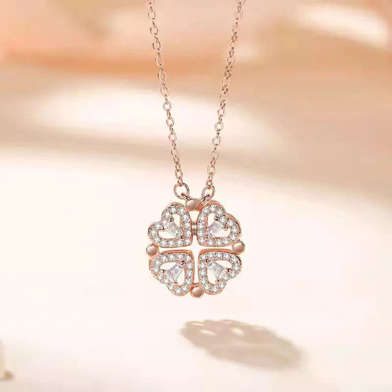 Rose Gold Plated Clover Design AD Openable Magnetic Pendant