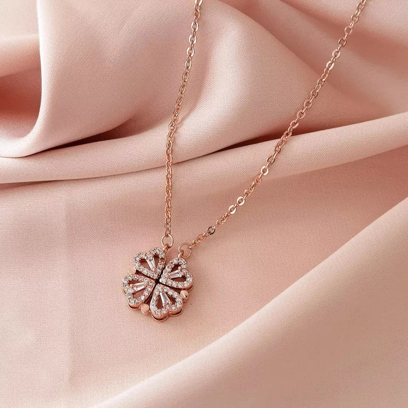 Rose Gold Plated Clover Design AD Openable Magnetic Pendant