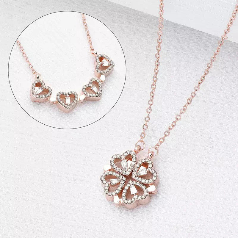 Rose Gold Plated Clover Design AD Openable Magnetic Pendant