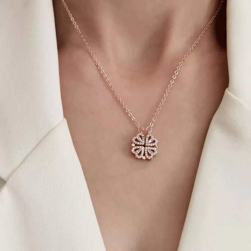 Rose Gold Plated Clover Design AD Openable Magnetic Pendant