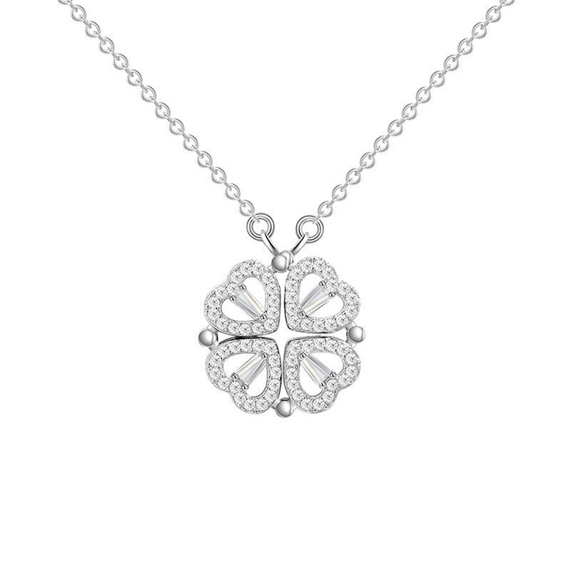 Silver Plated Clover Design AD Openable Magnetic Pendant