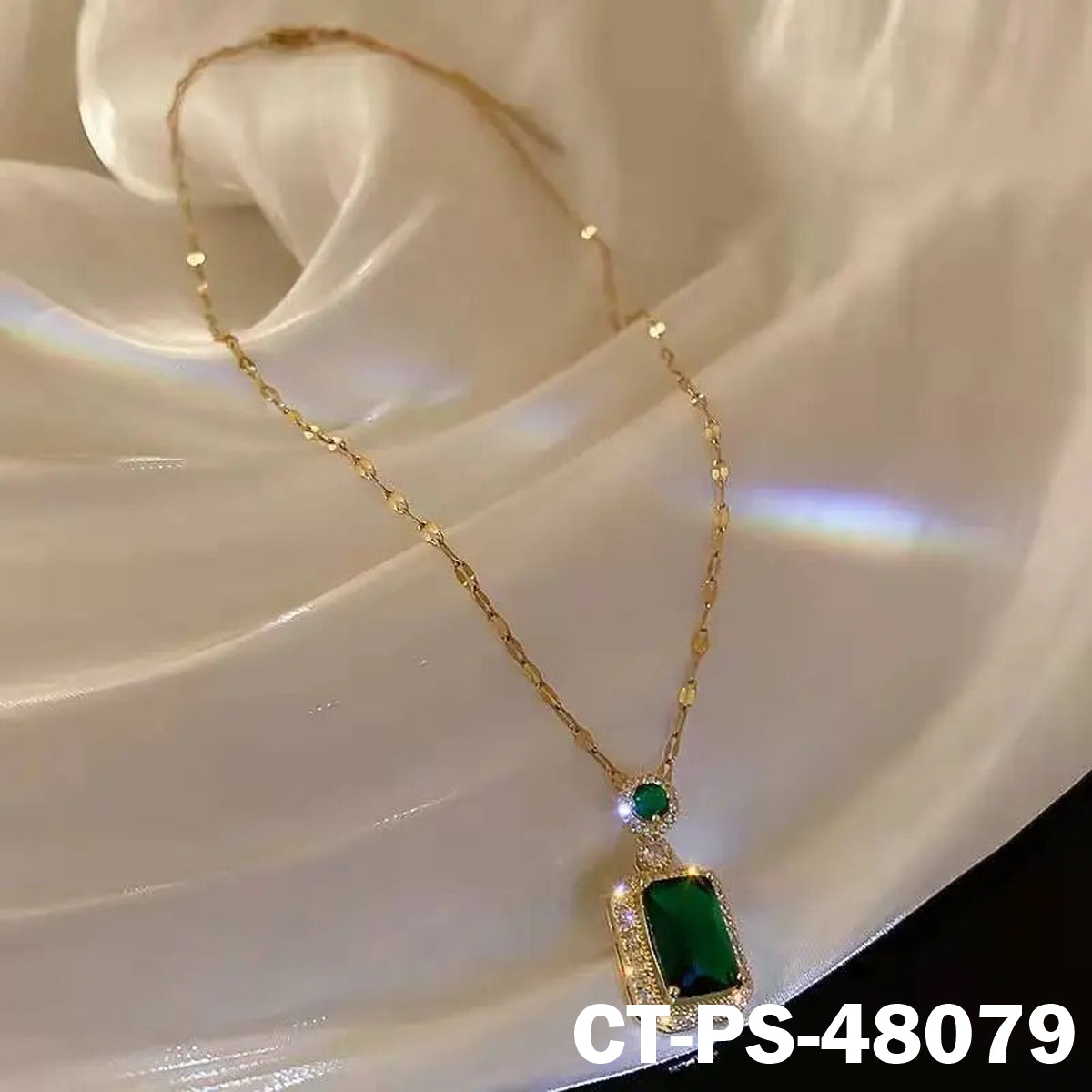 Gold Plated Green CZ Stone Pendant Necklace