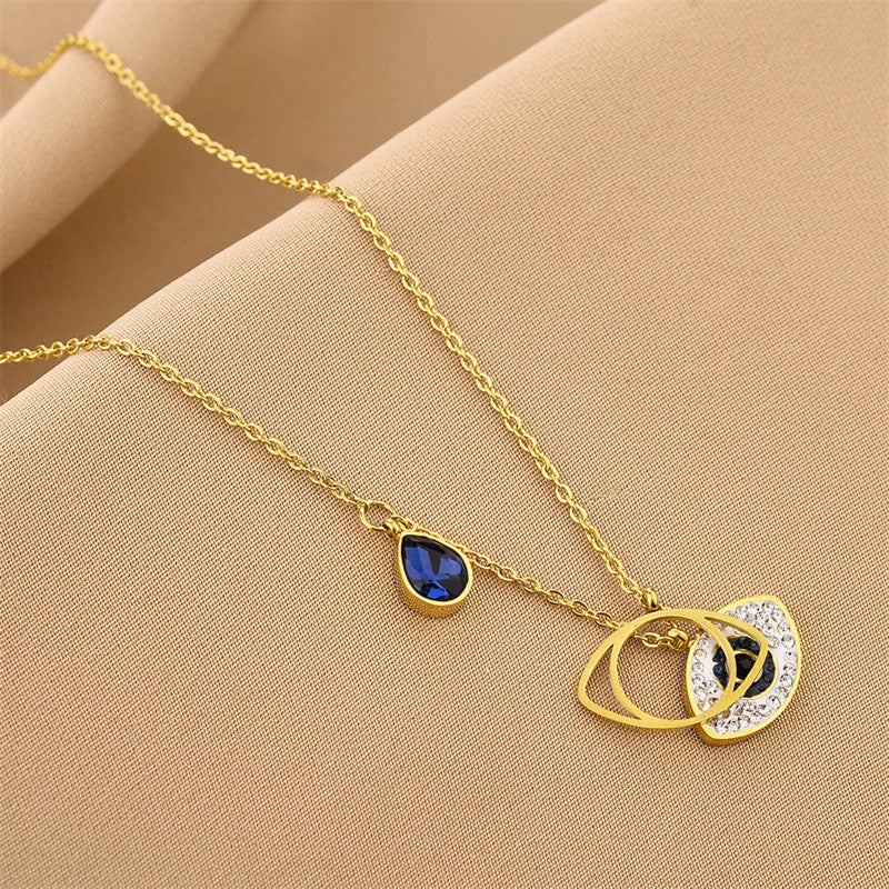 Stainless Steel Gold Plated American Diamond Studded Evil Eye Anti-Tarnish Pendant Necklace