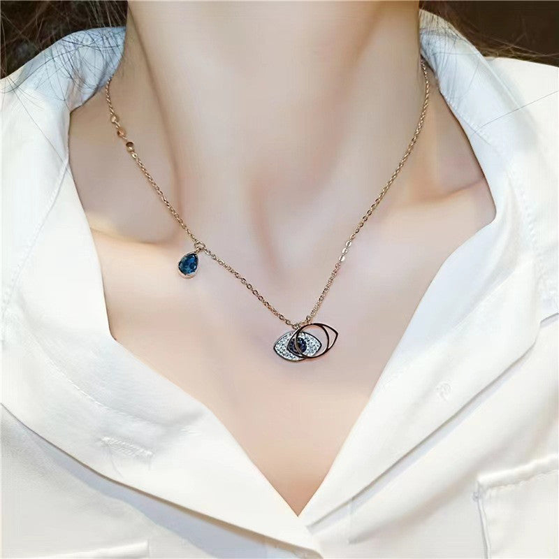 Stainless Steel Gold Plated American Diamond Studded Evil Eye Anti-Tarnish Pendant Necklace