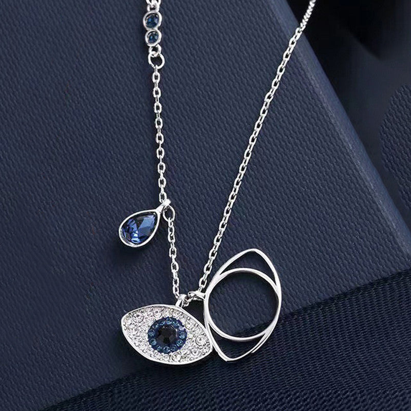 Stainless Steel Silver Plated American Diamond Studded Evil Eye Anti-Tarnish Pendant Necklace