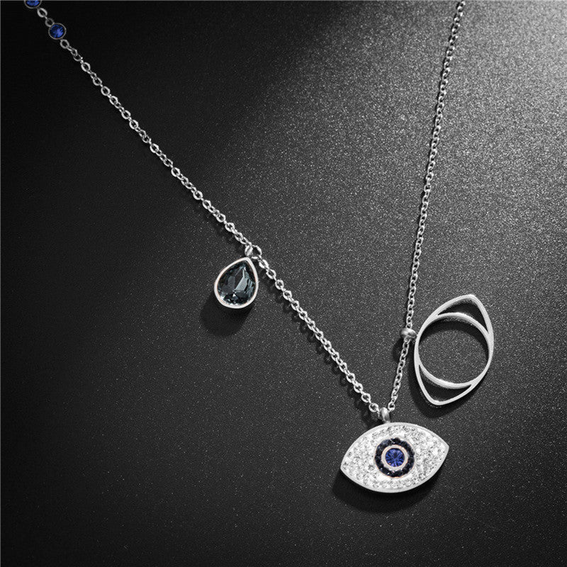 Stainless Steel Silver Plated American Diamond Studded Evil Eye Anti-Tarnish Pendant Necklace