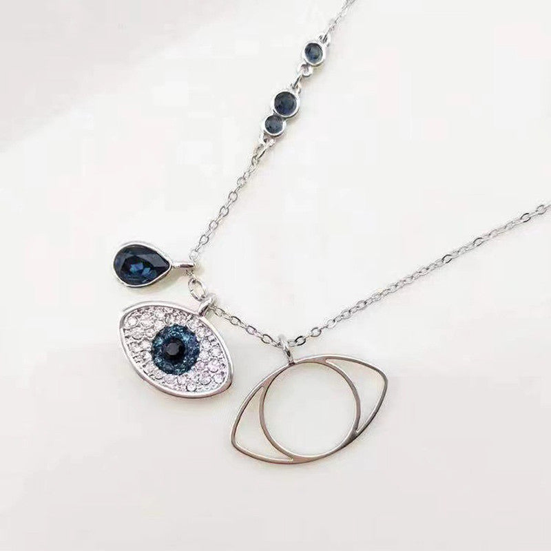 Stainless Steel Silver Plated American Diamond Studded Evil Eye Anti-Tarnish Pendant Necklace