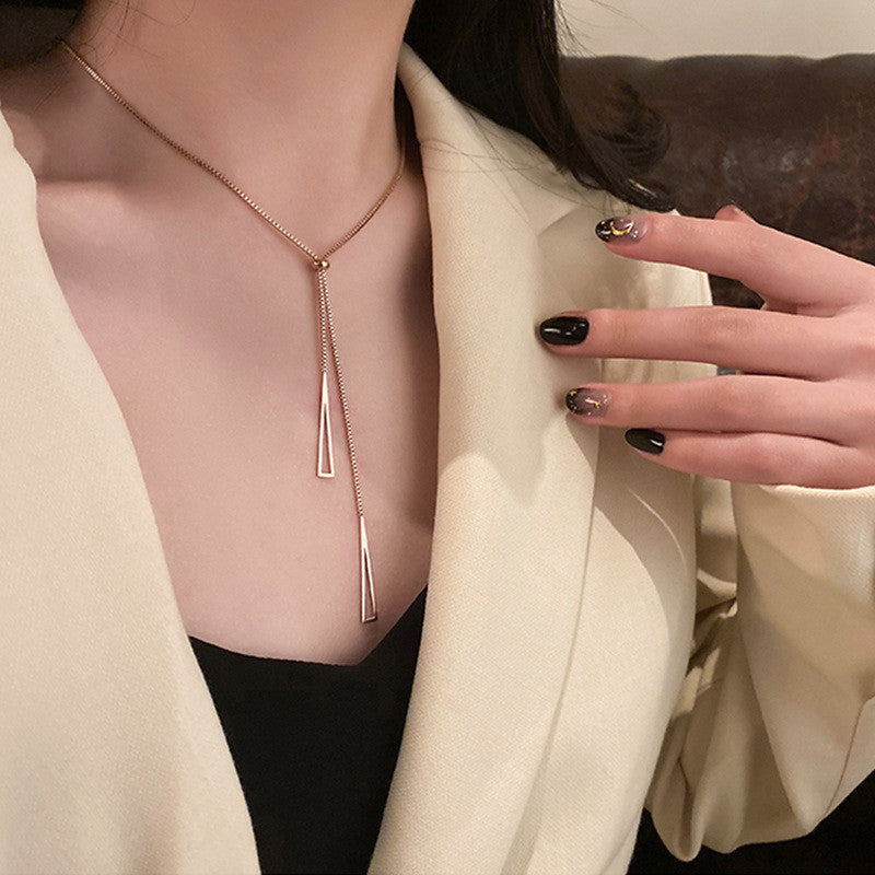 Stainless Steel Rose Gold Plated Stainless Steel Geometric Tassel Pull-Out Necklace