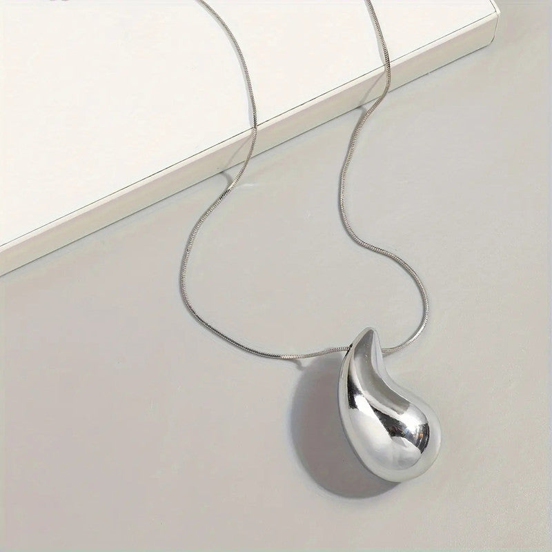 Silver Plated Glossy Chunky Dome Drop Pendant For Women