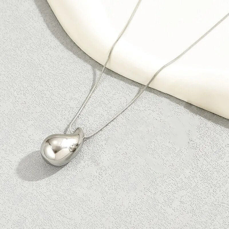 Silver Plated Glossy Chunky Dome Drop Pendant For Women