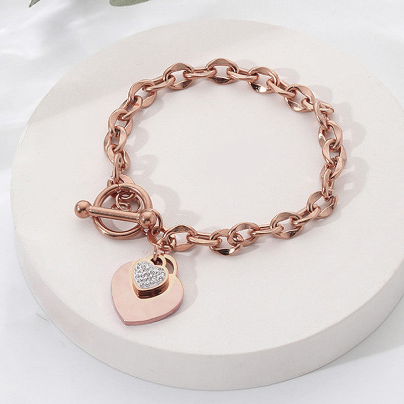 Rose Gold-Plated Anti Tarnish Heart Themed Charm Bracelet