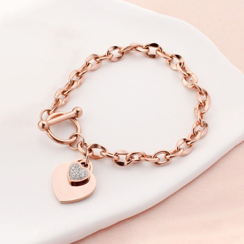 Rose Gold-Plated Anti Tarnish Heart Themed Charm Bracelet