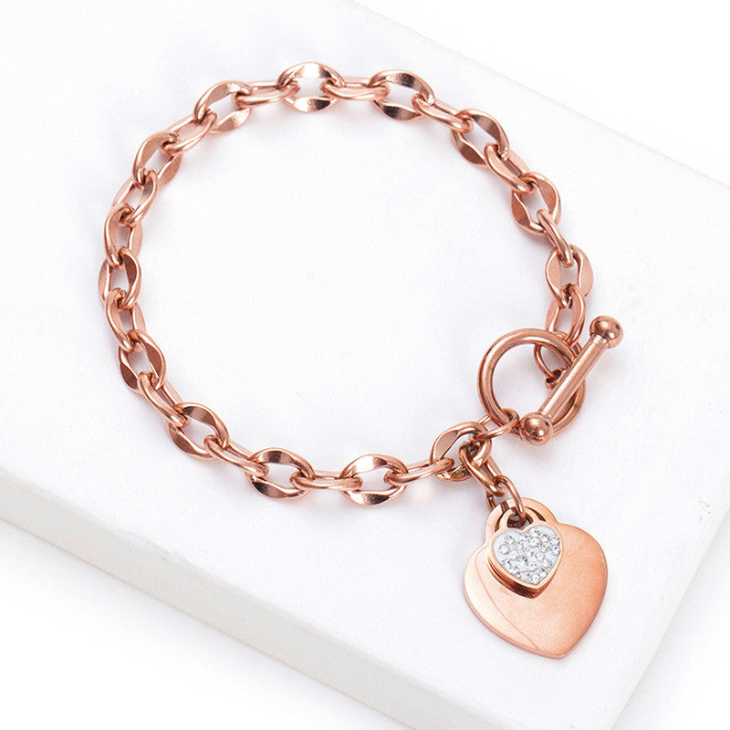 Rose Gold-Plated Anti Tarnish Heart Themed Charm Bracelet