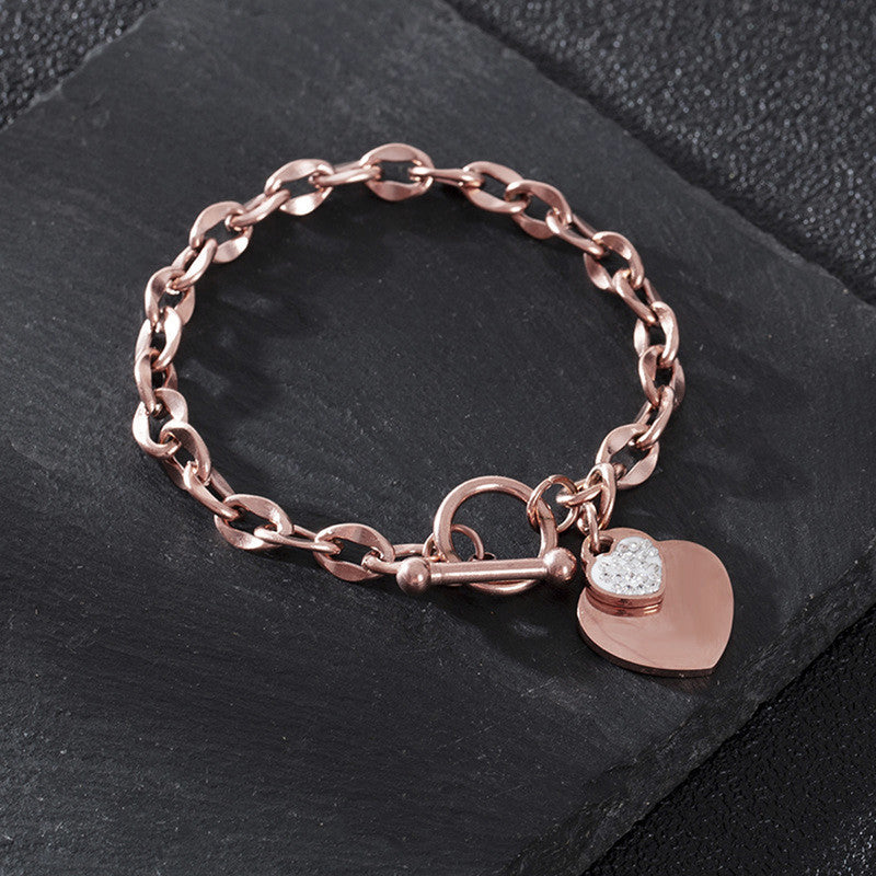 Rose Gold-Plated Anti Tarnish Heart Themed Charm Bracelet