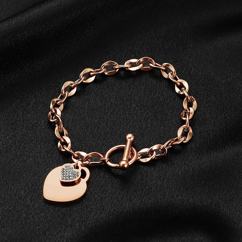 Rose Gold-Plated Anti Tarnish Heart Themed Charm Bracelet