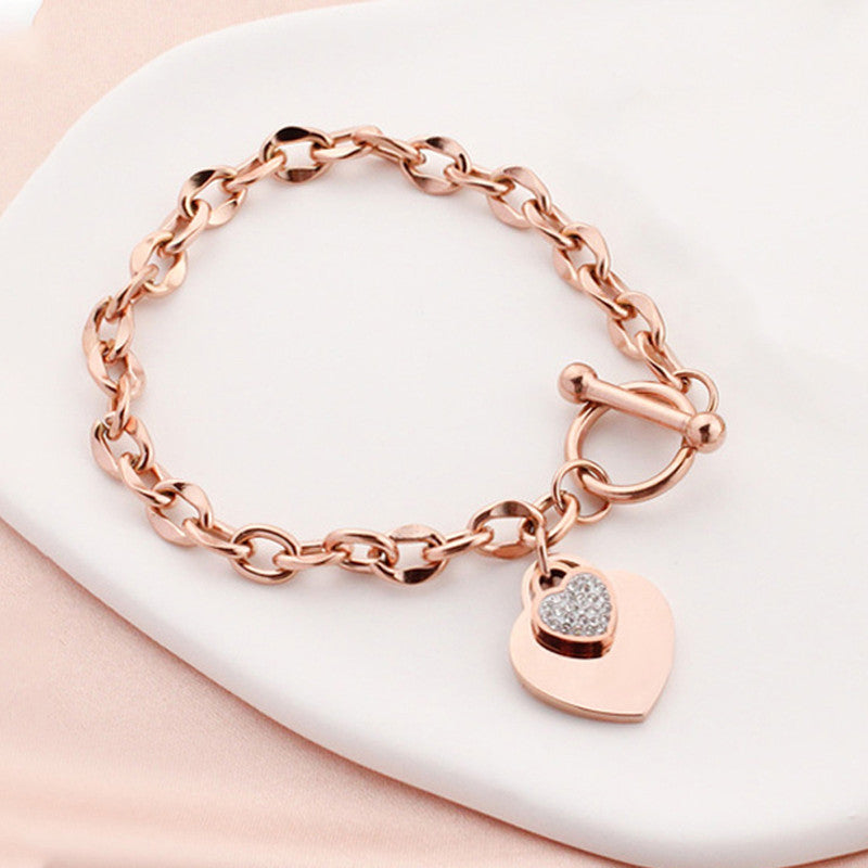 Rose Gold-Plated Anti Tarnish Heart Themed Charm Bracelet