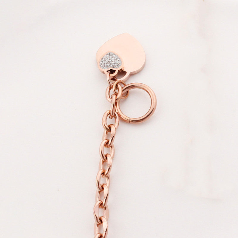 Rose Gold-Plated Anti Tarnish Heart Themed Charm Bracelet