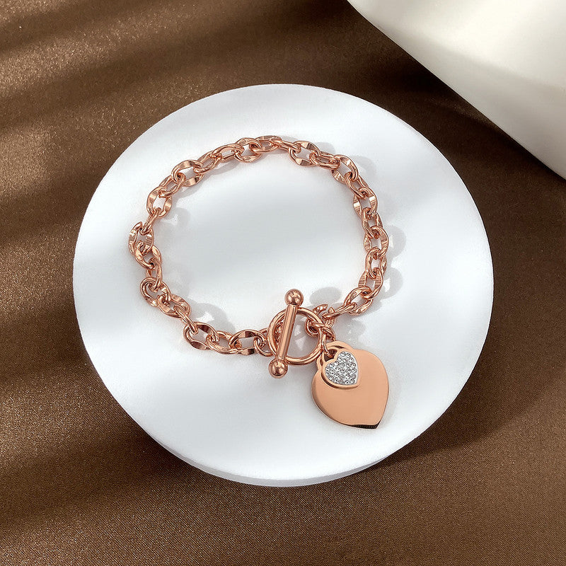 Rose Gold-Plated Anti Tarnish Heart Themed Charm Bracelet