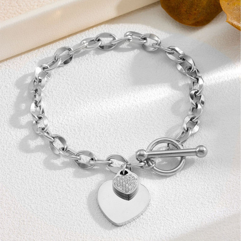 Silver-Plated Anti Tarnish Heart Themed Charm Bracelet