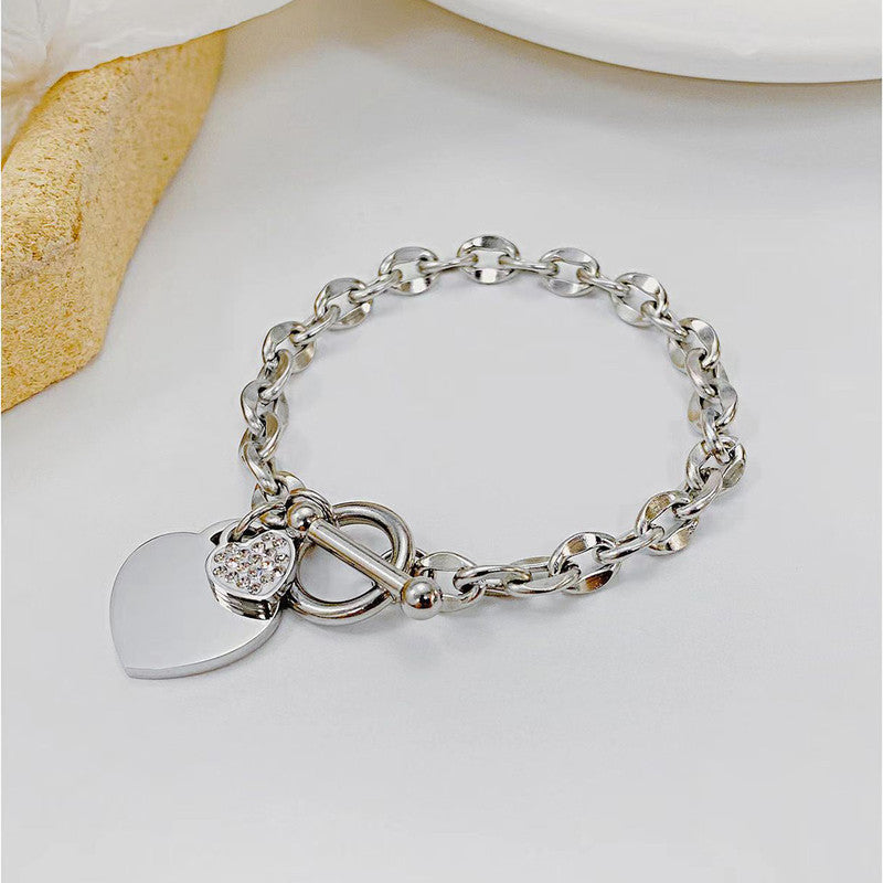 Silver-Plated Anti Tarnish Heart Themed Charm Bracelet