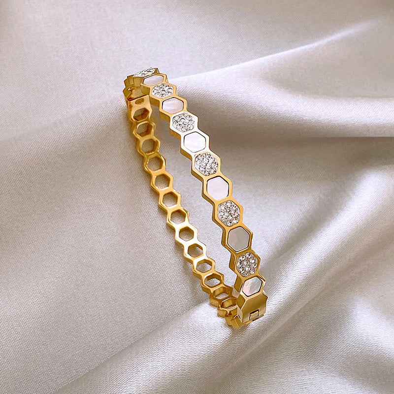 Gold-Plated Anti Tarnish Hexagonal Openable Bracelet