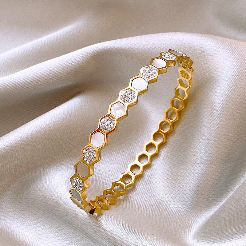 Gold-Plated Anti Tarnish Hexagonal Openable Bracelet