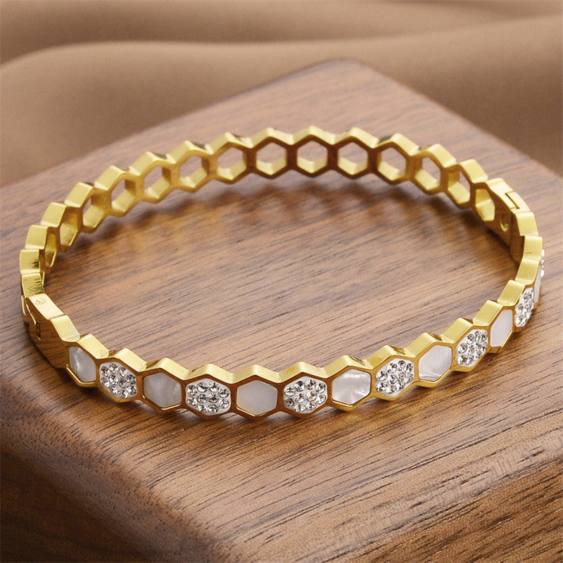 Gold-Plated Anti Tarnish Hexagonal Openable Bracelet