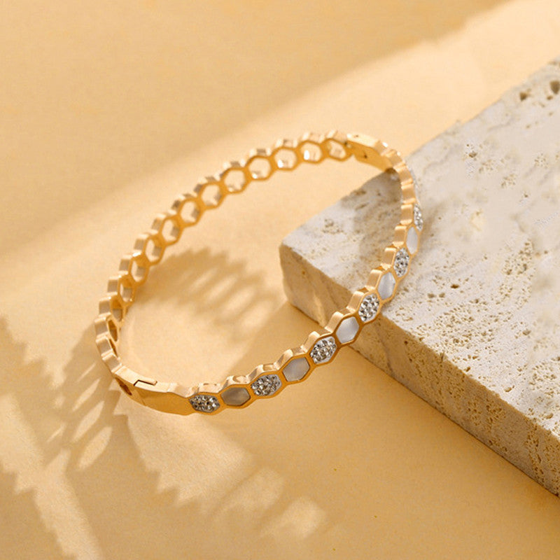 Gold-Plated Anti Tarnish Hexagonal Openable Bracelet