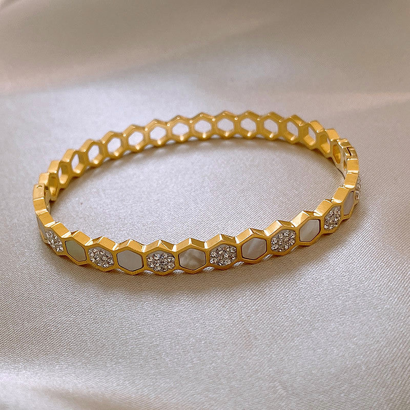 Gold-Plated Anti Tarnish Hexagonal Openable Bracelet