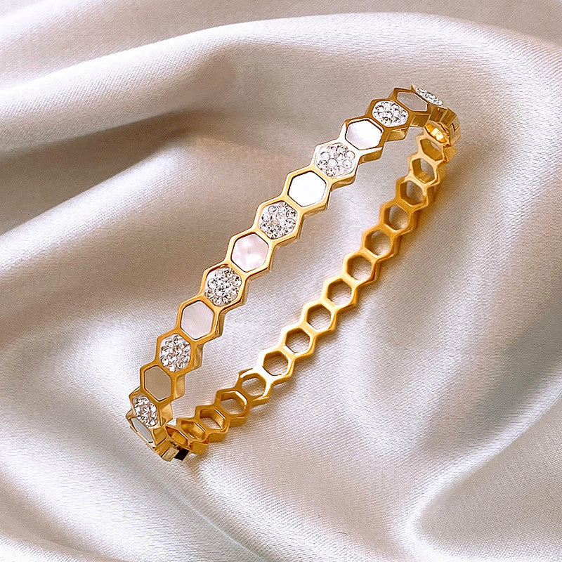 Gold-Plated Anti Tarnish Hexagonal Openable Bracelet