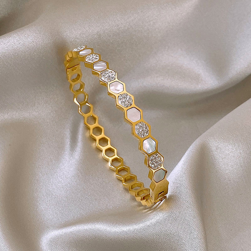 Gold-Plated Anti Tarnish Hexagonal Openable Bracelet