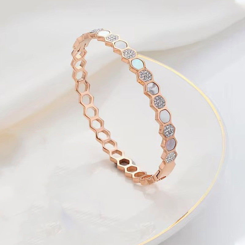 Rose Gold-Plated Anti Tarnish Hexagonal Openable Bracelet