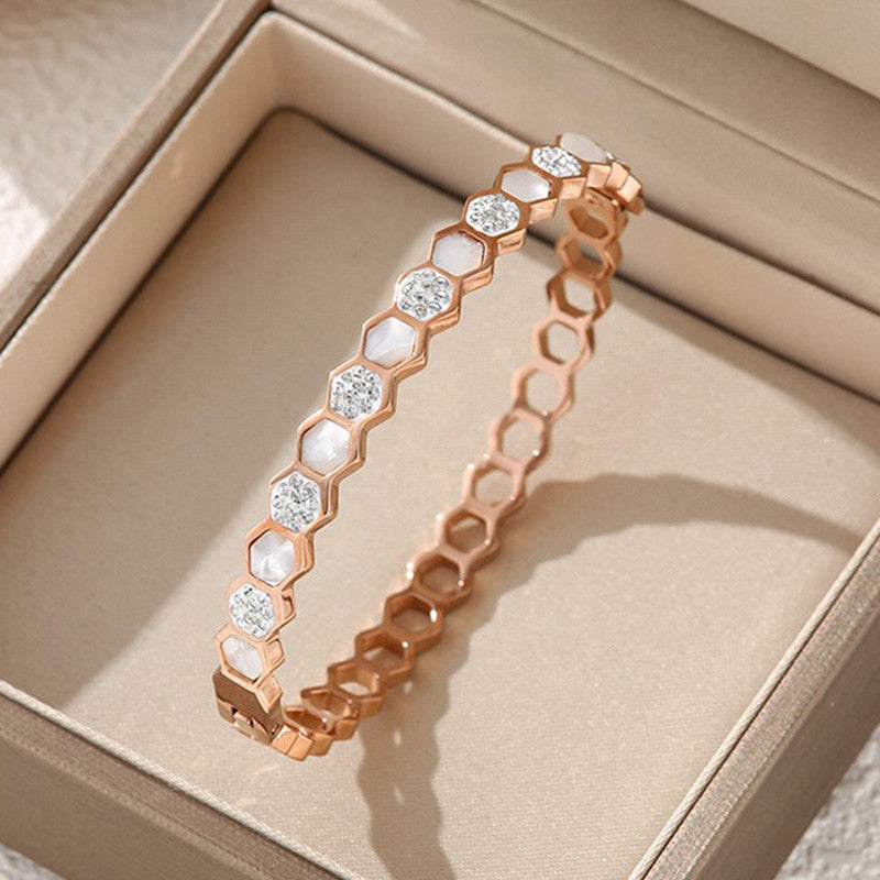 Rose Gold-Plated Anti Tarnish Hexagonal Openable Bracelet